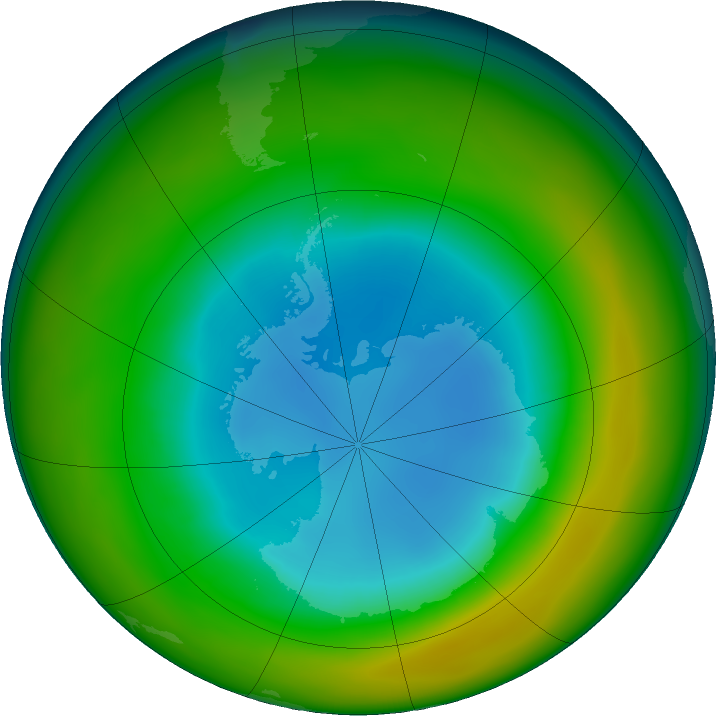 Antarctic ozone map for August 2024